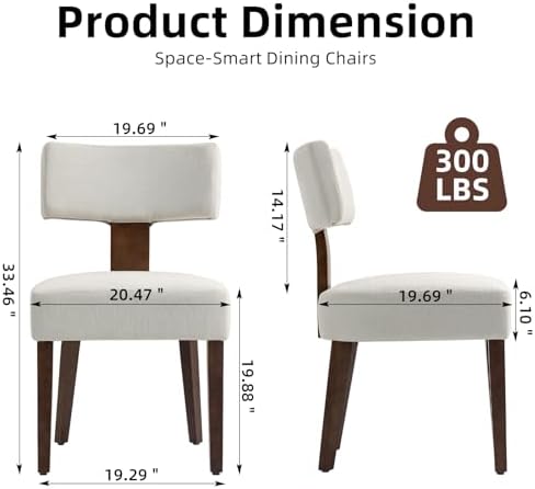 Dining Chairs Set of 8, Fabric Upholstered Wood Kitchen Chairs, Armless Linen...