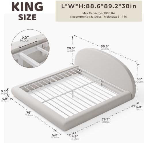 RECCI AirFrame Half-Moon Upholstered King Platform Bed Frame