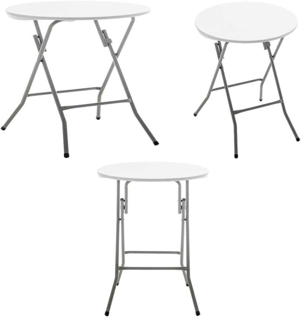 BTEXPERT Set of 3, White 24" Round Plastic Folding Table Commercial Port...