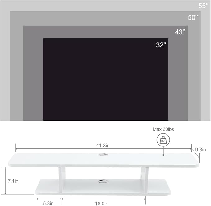 GHC Floating TV Stand, Wall Mounted Entertainment Center and Cabinet Shelf, TV Console with Storage, Media Console for DVD Player, Space-Saving Under TV Shelf for Bedroom, Living Room (White)