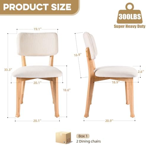 Wooden Dining Chairs Set of 2, Mid Century Modern Kitchen Chairs with Fabric ...