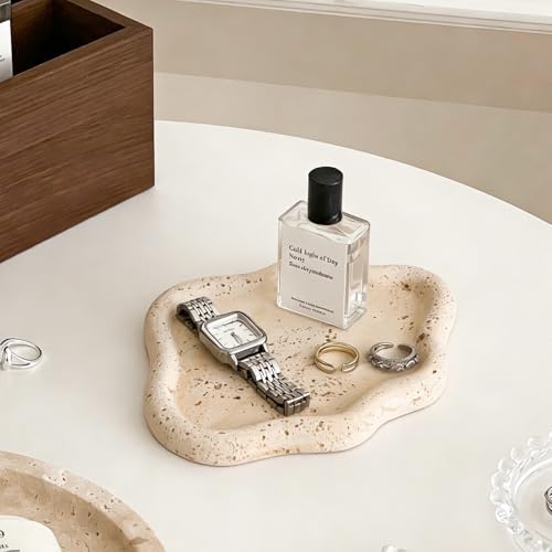 Jewelry Dish Trinket Tray for Women, Ring Dish Holder, Unique Cloud Shape Plate Cute Things Vanity Aesthetic Room Decor Mother's Day Birthday Gifts (Faux Travertine Y)