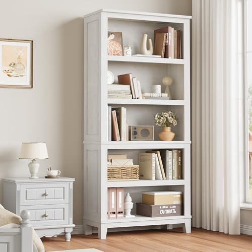 IDEALHOUSE 71" Tall Farmhouse Bookshelf with Adjustable Shelves(White)