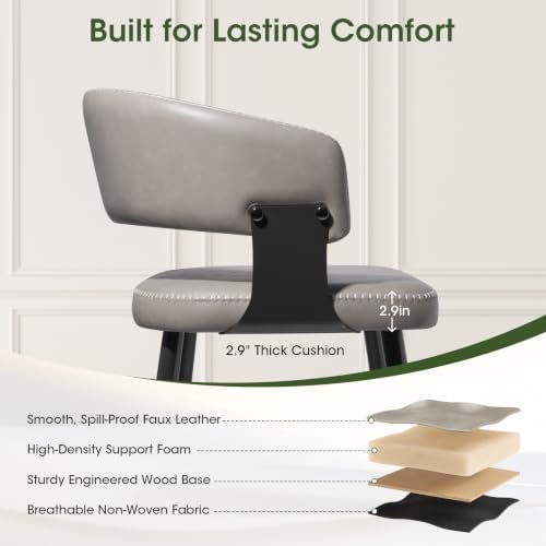26" Counter Height Bar Chairs Set of 2, Padded Island Chairs, Gray