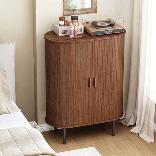 ONBRILL 44" Tall Sideboard Storage Buffet Cabinet with Sliding Door, Walnut