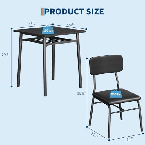 GAOMON Dining Table Set for 2, Wood Kitchen Table with 2 Upholstered Chairs a...