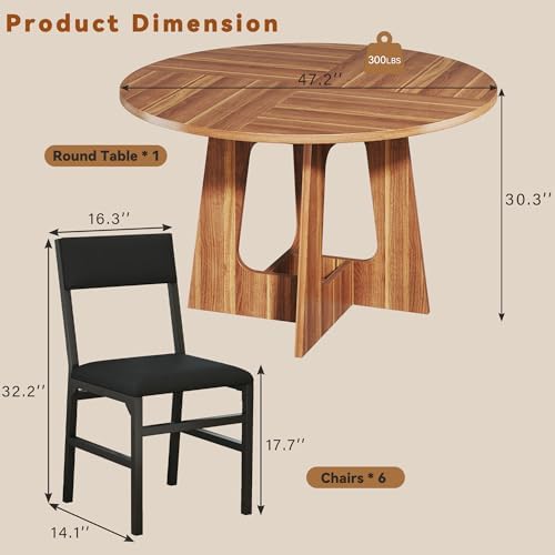 HUAHUU Round Dining Table Set for 6, 7-Piece Kitchen Table and Chairs for 6, ...