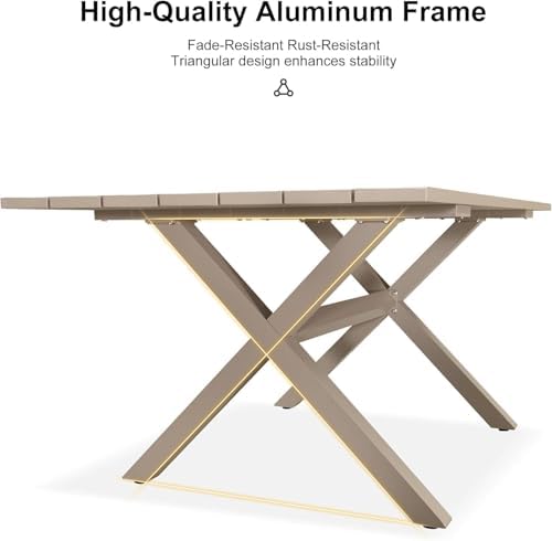 PURPLE LEAF 7 Pieces Outdoor Dining Set with Longer Table, Champagne