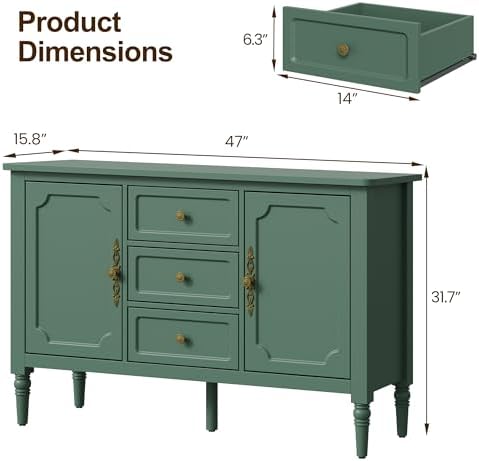 RoyalCraft Buffet Cabinet with 2 Doors & 3 Drawers, Vintage Sideboard wit...