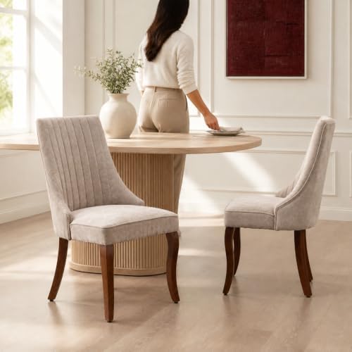 Mid Century Modern Dining Chairs Set of 8, Beige Linen Upholstered Kitchen &a...
