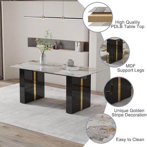 7 Piece Dining Table Set，71" Morden Faux Marble Dining Room Table Set fo...