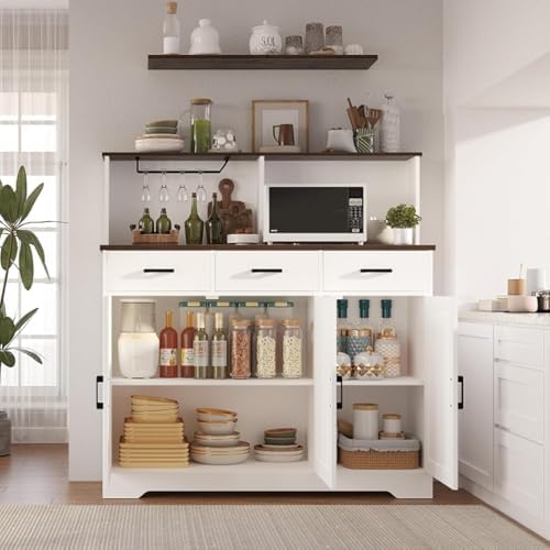 GarveeHome Farmhouse Sideboard Buffet Cabinet with Microwave Stand, Barn Door...