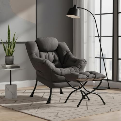 Lazy Chair with Ottoman, Modern Accent Chair Contemporary Sofa Chair with Arm...