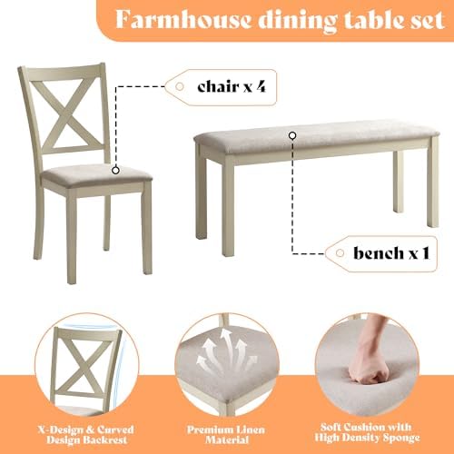 AMERLIFE 6 Piece Farmhouse Dining Table Set with 71" Solid Wood Table