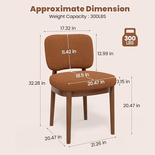 Wooden Dining Chairs Set of 4, Boucle Upholstered Kitchen Chairs with Solid W...