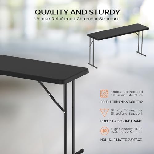 VINGLI 5 FT Narrow Folding Table,Premium Quality HDPE Material and Sturdy Met...