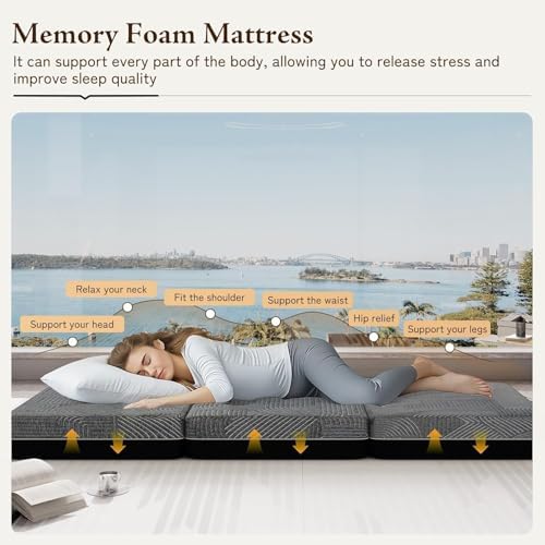 GEMBED Tri Folding Mattress Queen Size - 6 Inch Foldable Floor Sofa Bed | Mem...