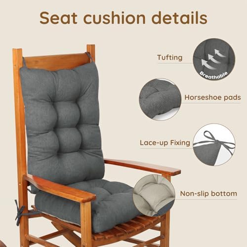 Rocking Chair Cushion, High Back Chair Pads with Ties, Set of 2