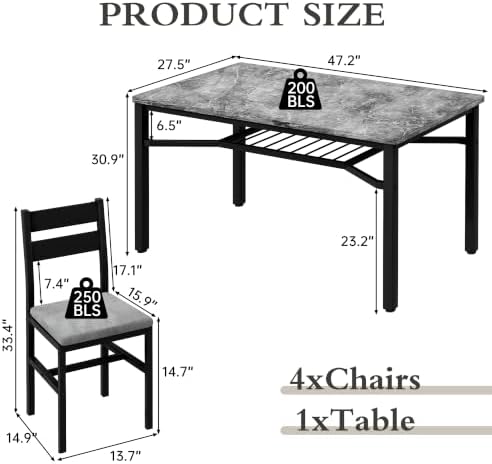 Hooseng 5 Piece Dining Table Set for 4, Modern Kitchen Table with Storage Rac...