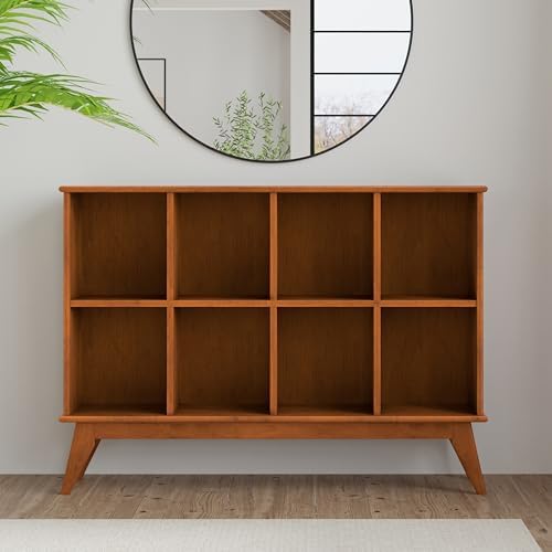SIMPLIHOME Draper 57" Wide Solid Wood 8-Cube Console Table in Teak Brown