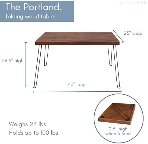 Sleekform Wood Folding Table - The Portland Lightweight Portable Desk