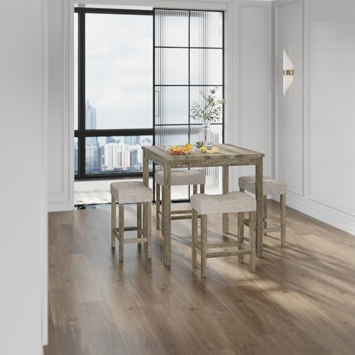 allamazing 5-Piece Counter Dinner Height Table Set, Indoor Modern Rectangular...