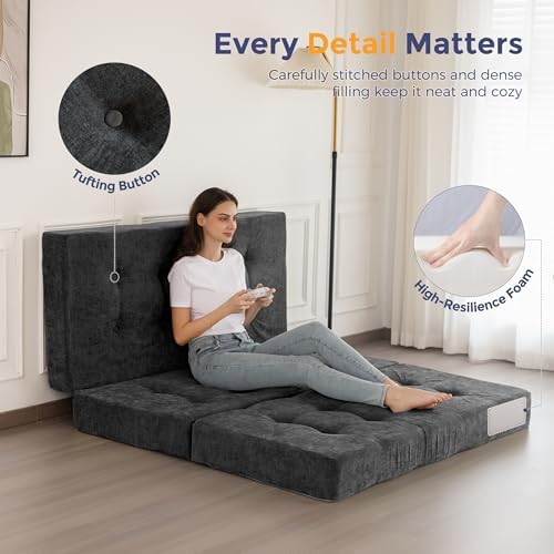 MAXYOYO 6" Folding Sofa Bed for Floor, Tufted Tri-Fold Floor Mattress | ...