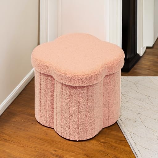 B FSOBEIIALEO Storage Ottoman Cube, 12.6" Flower Shaped Ottomans, Orange
