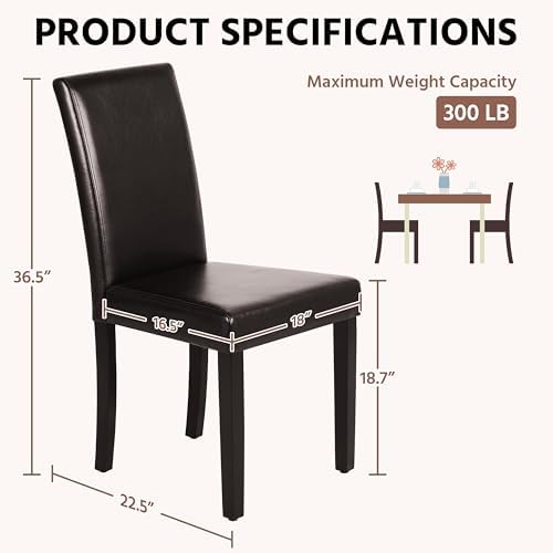 Yaheetech Dining Chairs Set of 4 Upholstered Kitchen Chairs Dark Brown | Faux...