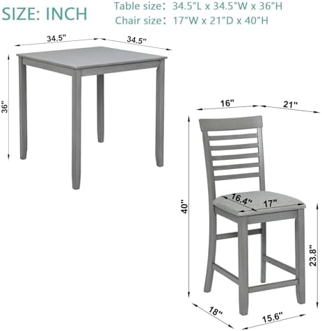 LUMISOL 5-Piece Dining Table Set for 4, Farmhouse Counter Height Kitchen Dini...