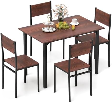 Tangkula Dining Table Set for 4, Modern Kitchen Table and Chairs Set of 4