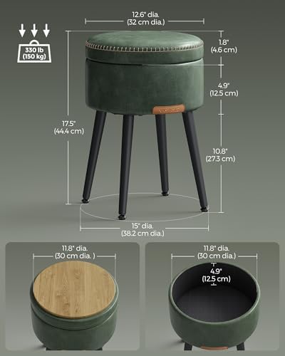 VASAGLE Storage Ottoman, Synthetic Leather Round Seat with Steel Legs | Vanit...