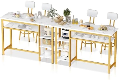 AWQM 3-Piece Bar Table and Chairs Set, Modern White Faux Marble Table with 2 ...