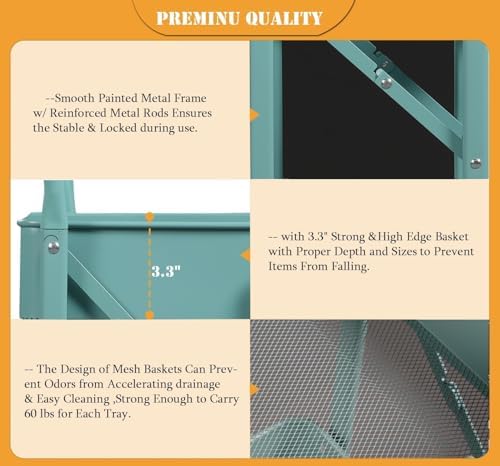 BEEY Foldable Metal Storage Cart Rolling Baskets with Wheels, No Assembly, Me...