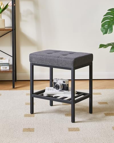 IBUYKE Rectangular Makeup Stool, Linen Seat Vanity Chair, Dark Gray WBD017G |...