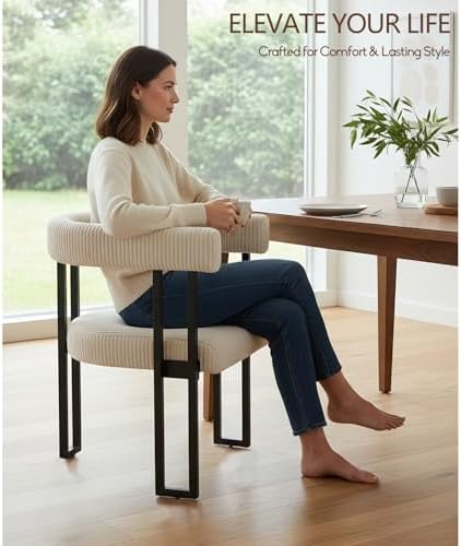 VIRRMO Boucle Corduroy Upholstered Dining Chair Set of 6 with Metal Legs Mid ...