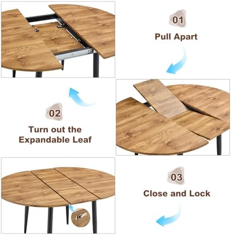 FURNITO Wood Dining Table Set for 6, 42"-54" Round to Oval Extendable Table with 6 Chairs, Space-Saving Contemporary Dining Room Tanble Set for Small Apartments or Kitchens, Easy Assembly