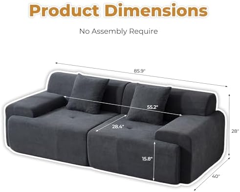 86" Loveseat Modular Sectional Sofa, Oversized 2-Seater Full Foam Cloud ...