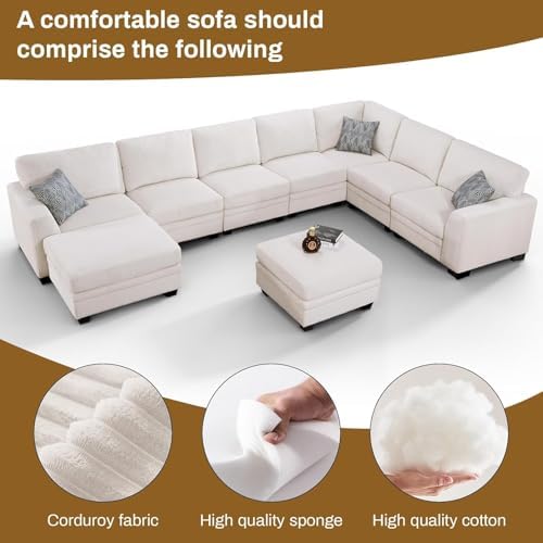 Legend Vansen Oversized Modular Sectional Sofa,U/L-Shaped Corduroy Couch with...