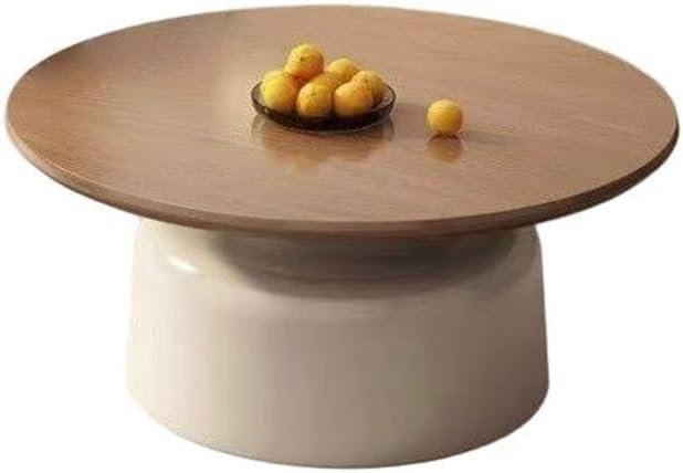 Modern Nesting Coffee Table Set Circular Wood Grain Top & Carbon Steel Ba...