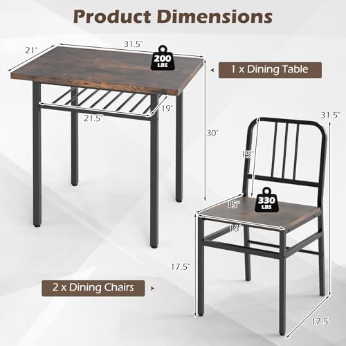GIANTEX 3-Piece Dining Table Set, Rectangular Kitchen Table with Storage Rack...