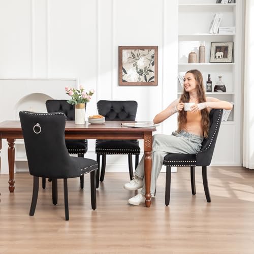 Hixkol Velvet Dining Chairs Set of 4,Upholstered Dining Chairs with Ring Pull...