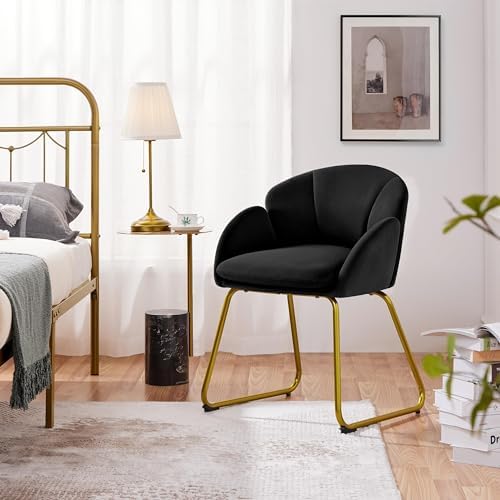 Yaheetech Flower Shape Vanity Chair with Petal Armrests, Black
