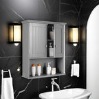 Tangkula Wall Mount Bathroom Cabinet Wooden Medicine Cabinet Storage Organizer with 2-Doors and 1-Shelf Cottage Collection Wall Cabinet (Grey)