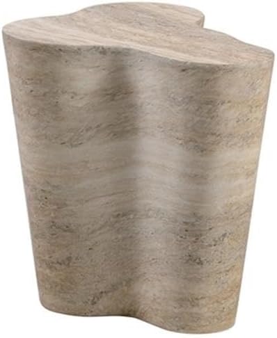 MAKLAINE Transitional Faux Travertine End Table, Tan Finish, Concrete Materia...