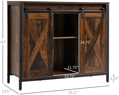 HOMCOM Industrial Buffet Cabinet, Sideboard, Coffee Bar Table with Sliding Ba...