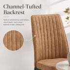 Dining Chairs Set of 4, Suede Upholstered Kitchen Chairs with Metal Legs, Modern Dining Room Chairs with Vertical Channel Backrest, Breathable Armless Chairs for Dining Room, Apartment (Brown, 4)