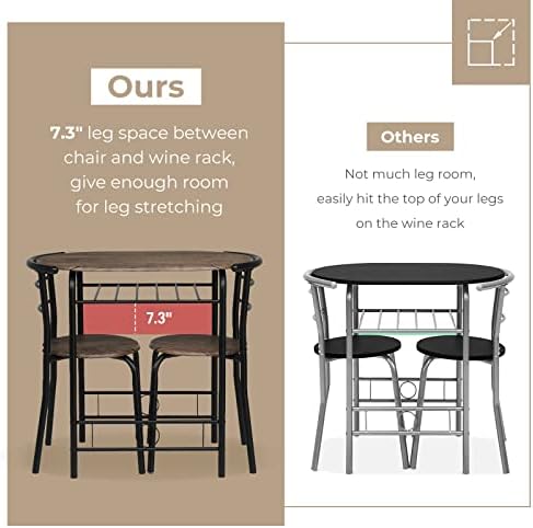 VINGLI 3 Piece Dining Set,Small Kitchen Table Set for 2,Breakfast Table Set f...
