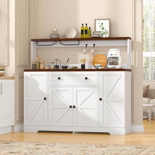 VVFLU Hutch Storage Buffet Cabinet with Drawers, and Charging Station, Coffee...