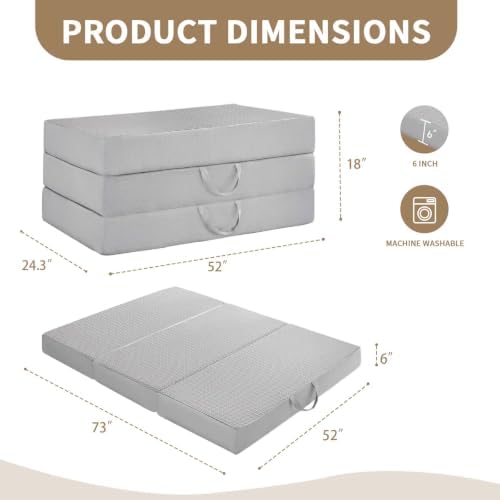 CYMULA Folding Mattress Full Size, 6 inch Memory Foam Tri Portable Murphy Bed...